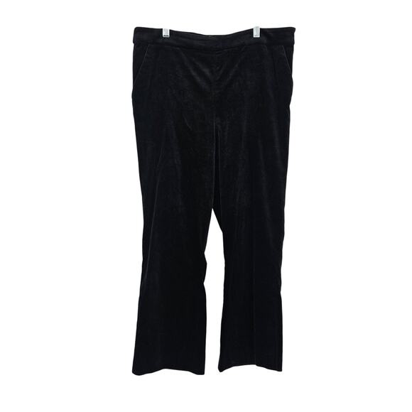 FRAME Velvet Velour Wide Leg Pants Black High Waist Side Zip Cropped Size 14 - Picture 1 of 7